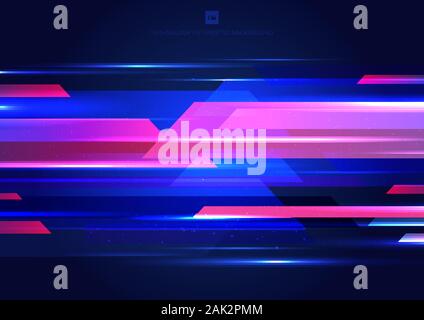 Abstract blue and pink geometric motion with lighting glow colorful on dark background technology modern style. Vector illustration Stock Vector