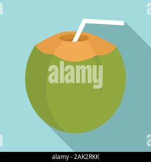 Coconut cocktail icon. Flat illustration of coconut cocktail vector icon for web design Stock Vector