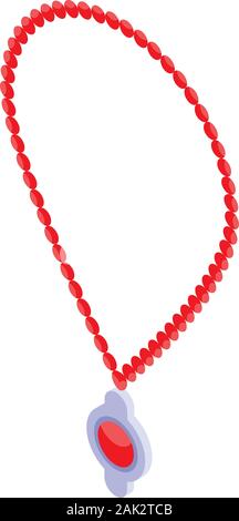 Red pearl necklace icon, isometric style Stock Vector