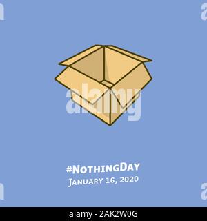 Empty cardboard box illustration for #NothingDay on January 16. Emptiness color vector symbol. Stock Vector