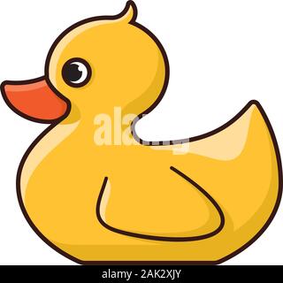 Yellow bath toy duck illustration for Rubber Duckie Day on January 13. Baby toy isolated color vector symbol Stock Vector