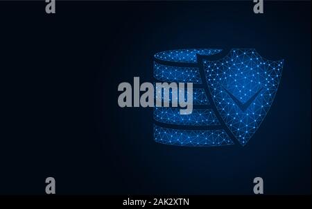 Money protection low poly design, financial security wireframe mesh polygonal vector illustration made from points and lines on dark blue background Stock Vector