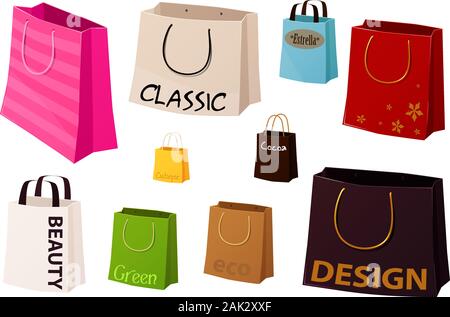 Vector illustration of various shopping bags isolated on white background Stock Vector