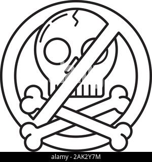 Anti-Piracy outline icon. Skull and bones intertwined with forbbidden sign vector illustration. Stock Vector