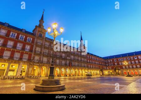 Madrid Spain, night city skyline at Plaza Mayor Stock Photo