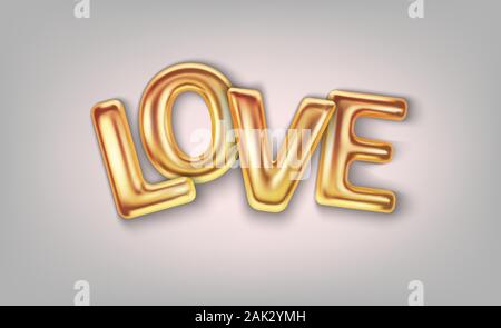 Happy Valentines Day greeting card. Realistic 3d Balloons inscription Love. Love and wedding. Vector illustration Stock Vector