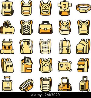 Backpack icons set. Outline set of backpack vector icons for web design isolated on white background Stock Vector