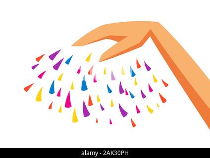 Happy Holi colorful background with hands and paint. Stock Vector