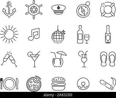 Boat Cruise Icons Thin Line Set Big Stock Vector