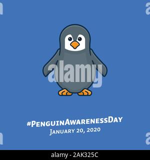 Baby penguin vector illustration for Penguin Awareness Day on January 20. Endangered species color symbol. Stock Vector