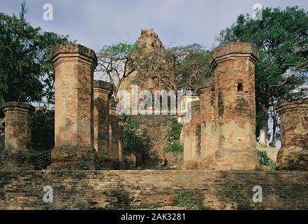 A mondop and the northern tower are the relicts of the old high culture of the Cham at the Cham tower of Po Nagar near Phan Tiet at the coast of South Stock Photo
