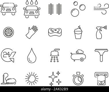 Car Wash Icons Thin Line Set Big Stock Vector
