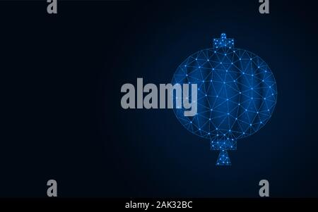 Chinese night lantern low poly design, wireframe mesh polygonal vector illustration made from points and lines on dark blue background Stock Vector