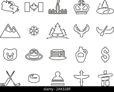 Canada Country & Culture Icons Thin Line Set Big Stock Vector