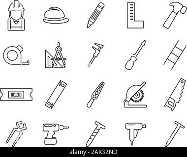 Carpenter Icons Thin Line Set Big Stock Vector