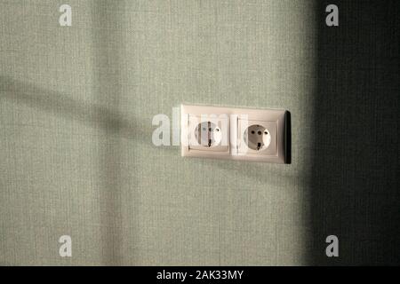 Outlets on the wall of the living room. Stock Photo