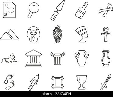 Archaeology Icons Thin Line Set Big Stock Vector
