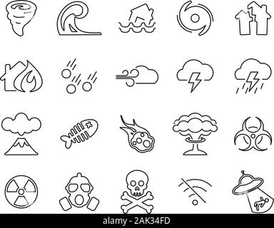 Armageddon Or Disaster Icons Thin Line Set Big Stock Vector