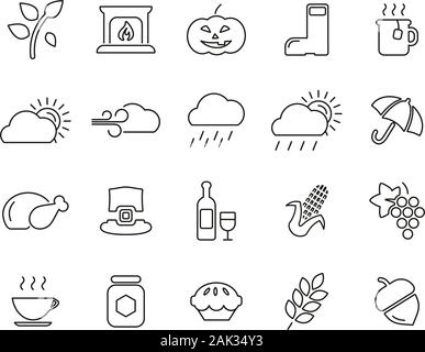 Autumn Or Fall Icons Thin Lne Set Big Stock Vector