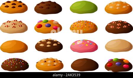 Vector illustration of various cookies with toppings isolated on white background Stock Vector