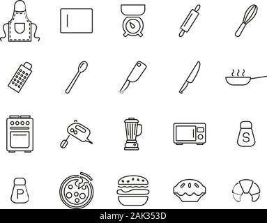 Baking Or Cooking Icons Thin Line Set Big Stock Vector