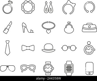 Accessories Icons Thin Line Set Big Stock Vector