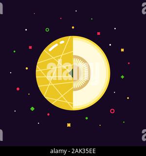 melon fruit sphere with half slice logo, flat icon design template ...