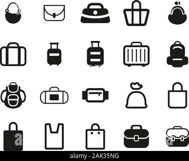 Bag Or Case Icons Black & White Set BIG Stock Vector