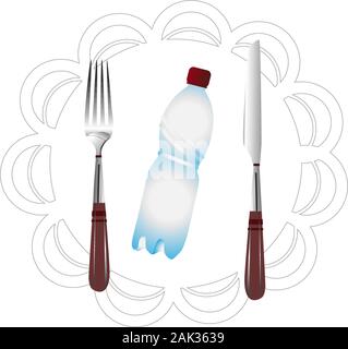 Microplastic. Decomposition of plastic in nature. We eat waste. Environmental protection concept. The problem of ecology. Vector illustration isolated Stock Vector