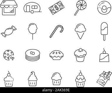 Candy Shop Icons Thin Line Set Big Stock Vector