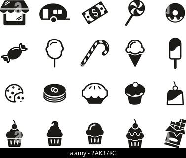 Candy Shop Icons Black & White Set Big Stock Vector