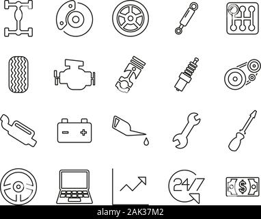Car Mechanic Thin Line Set Big Stock Vector