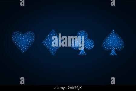 Card suit low poly design, card game wireframe mesh polygonal vector illustration made from points and lines on dark blue background Stock Vector