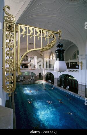 Nostalgic Art Deco elements decorate the Muellersches Volksbad in Munich in the Free State of Bavaria in Germany. The swimming bath was built in the A Stock Photo