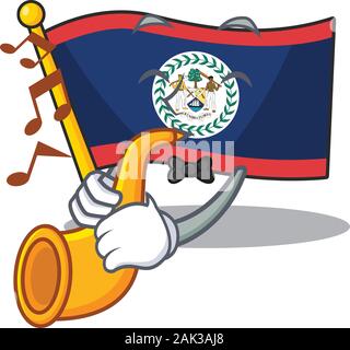cartoon character style of flag belize performance with trumpet Stock Vector