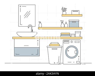 Bathroom interior design with furniture illustration Stock Vector Image ...
