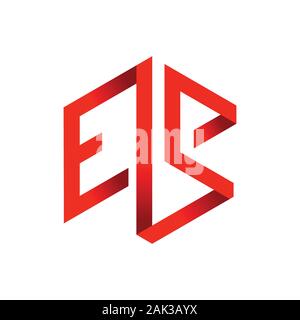 ES Initials Lettermark 3D Red Cube Frame Vector Symbol Graphic Logo Icon Design Template Stock Vector