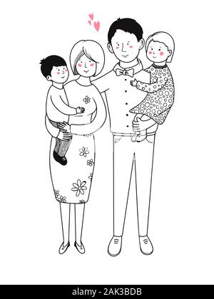 Happy family. Mom, dad and two children. Vector illustration Stock Vector