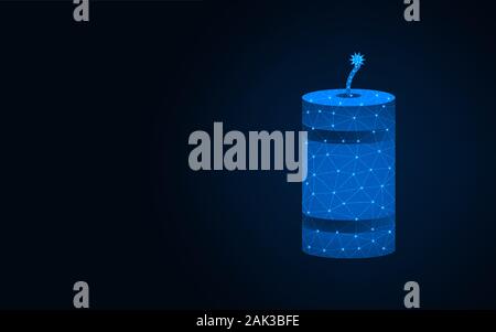 Petard low poly design, pyrotechnics wireframe mesh polygonal vector illustration made from points and lines on dark blue background Stock Vector