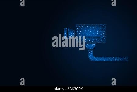 Videcam low poly design, covert video surveillance wireframe mesh polygonal vector illustration made from points and lines on dark blue background Stock Vector