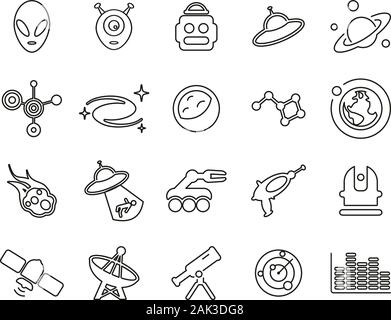 Alien Or Extraterrestrial Icons Thin Line Set Big Stock Vector
