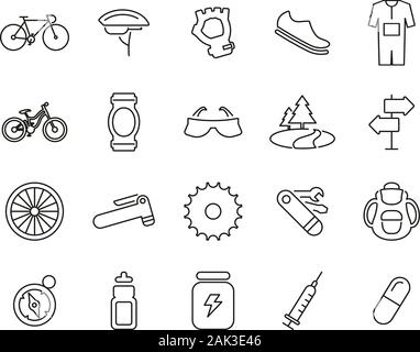 Biking & Biking Equipment Icons Thin Line Set Big Stock Vector