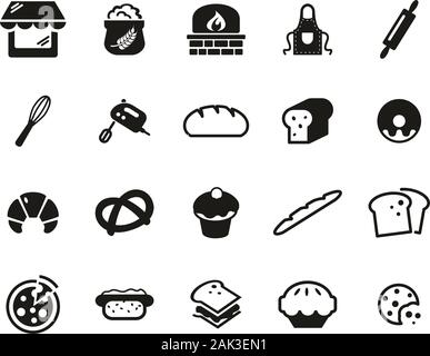 Bakery Or Bakehouse Icons Black & White Set Big Stock Vector