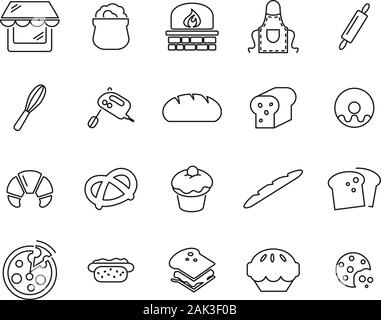 Bakery Or Bakehouse Icons Thin Line Set Big Stock Vector