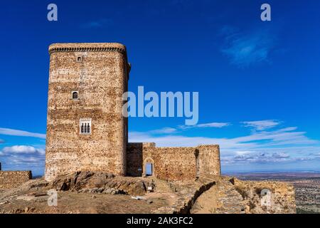 Ancient medieval castle in Feria. Extremadura in Spain. Stock Photo