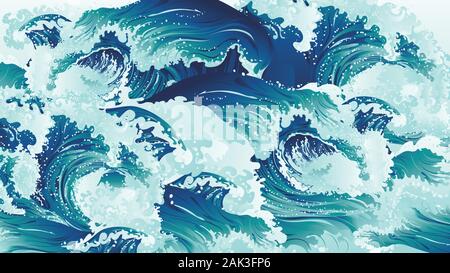 Big rushing sea or ocean waves design. Stock Vector