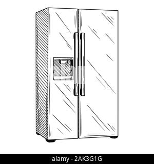 Refrigerator drawing. Line isolated on clean background. Vector Stock