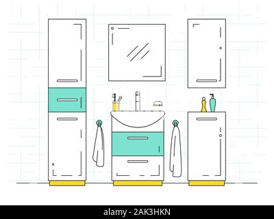 Bathroom interior line art vector illustration with tiled wall Stock ...