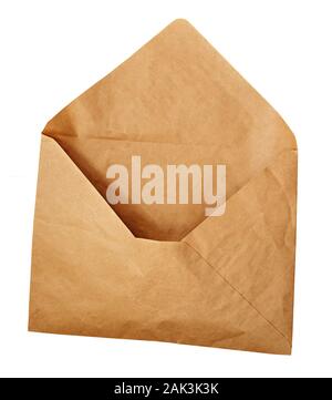 Opened craft paper envelope isolated on white background Stock Photo