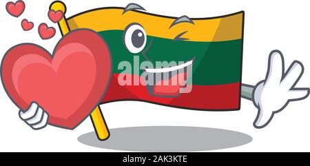 Funny Face flag lithuania cartoon character holding a heart Stock Vector